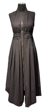 Shana 26208BK Black Zip Up V-Neck Tank Dress