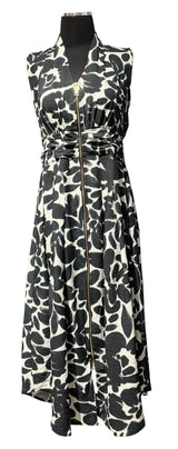 Shana 26207BW Black and White Floral Zip Front Sleeveless Dress