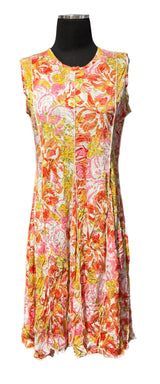 Shana 26011FL Floral Crinkle Tank Dress With Vertical Seams & Flared Hemline