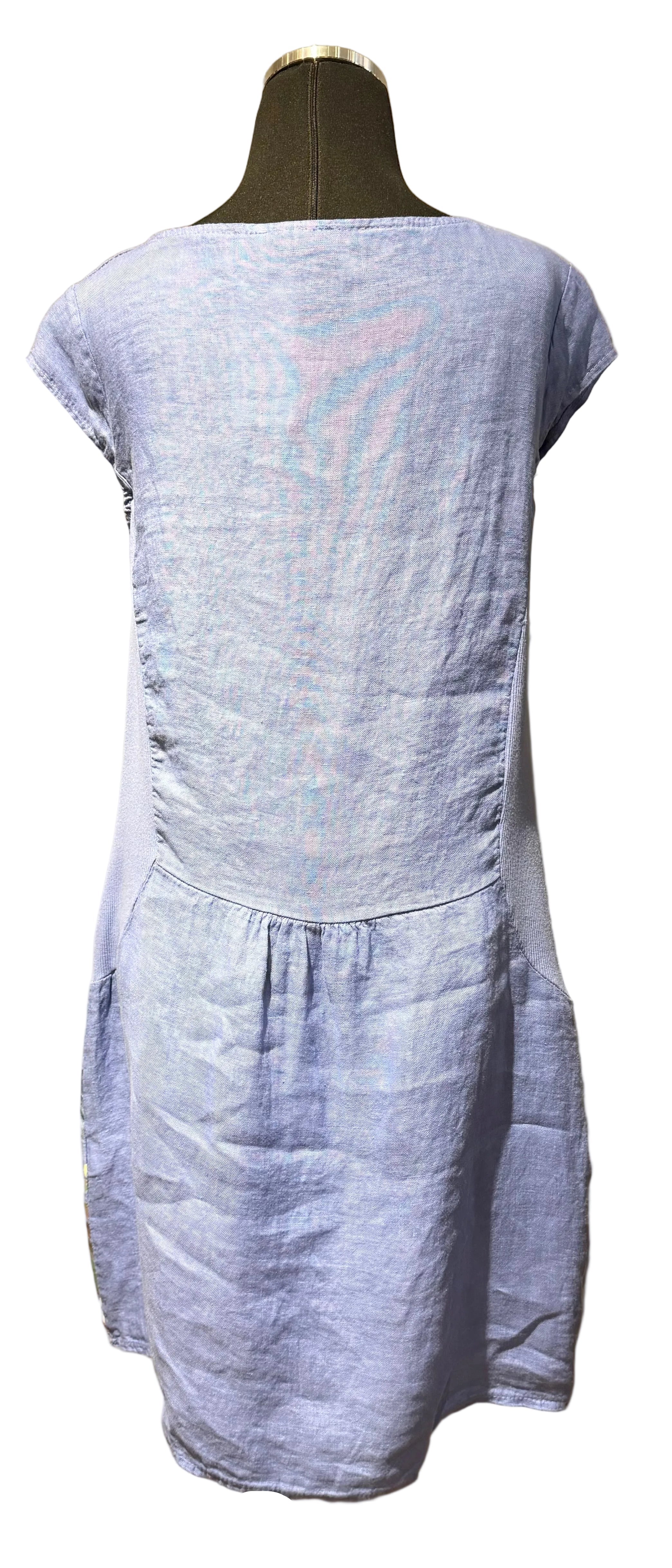 Saga 7617PE PERIWINKLE One Size Linen Cap Sleeve Floral Hem Dress