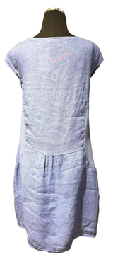 Saga 7617PE PERIWINKLE One Size Linen Cap Sleeve Floral Hem Dress