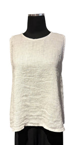 Saga 5299BWT WHITE 100% Linen One Size Button Back Flared Tank Top