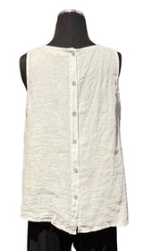 Saga 5299BWT WHITE 100% Linen One Size Button Back Flared Tank Top