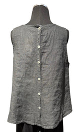 Saga 5299BCH CHARCOAL 100% Linen One Size Button Back Flared Tank Top
