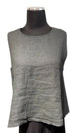 Saga 5299BCH CHARCOAL 100% Linen One Size Button Back Flared Tank Top