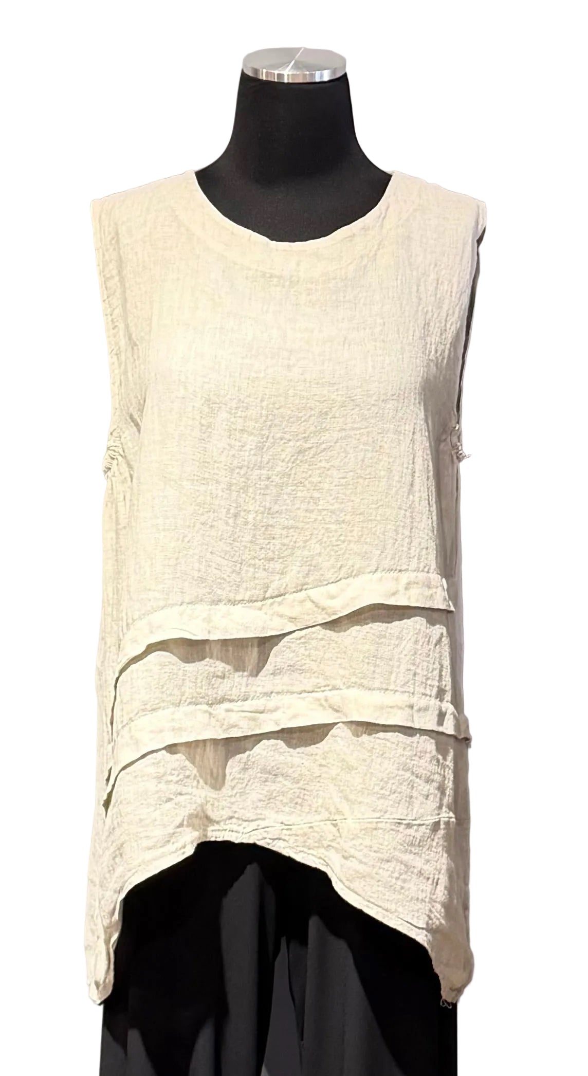 Saga 31009SD SAND 100% Linen One Size Sleeveless Horizontal Pleat Tunic
