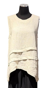 Saga 31009SD SAND 100% Linen One Size Sleeveless Horizontal Pleat Tunic