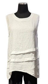 Saga 31009WT WHITE 100% Linen One Size Sleeveless Horizontal Pleat Tunic
