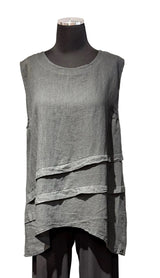 Saga 31009CH CHARCOAL 100% Linen One Size Sleeveless Horizontal Pleat Tunic