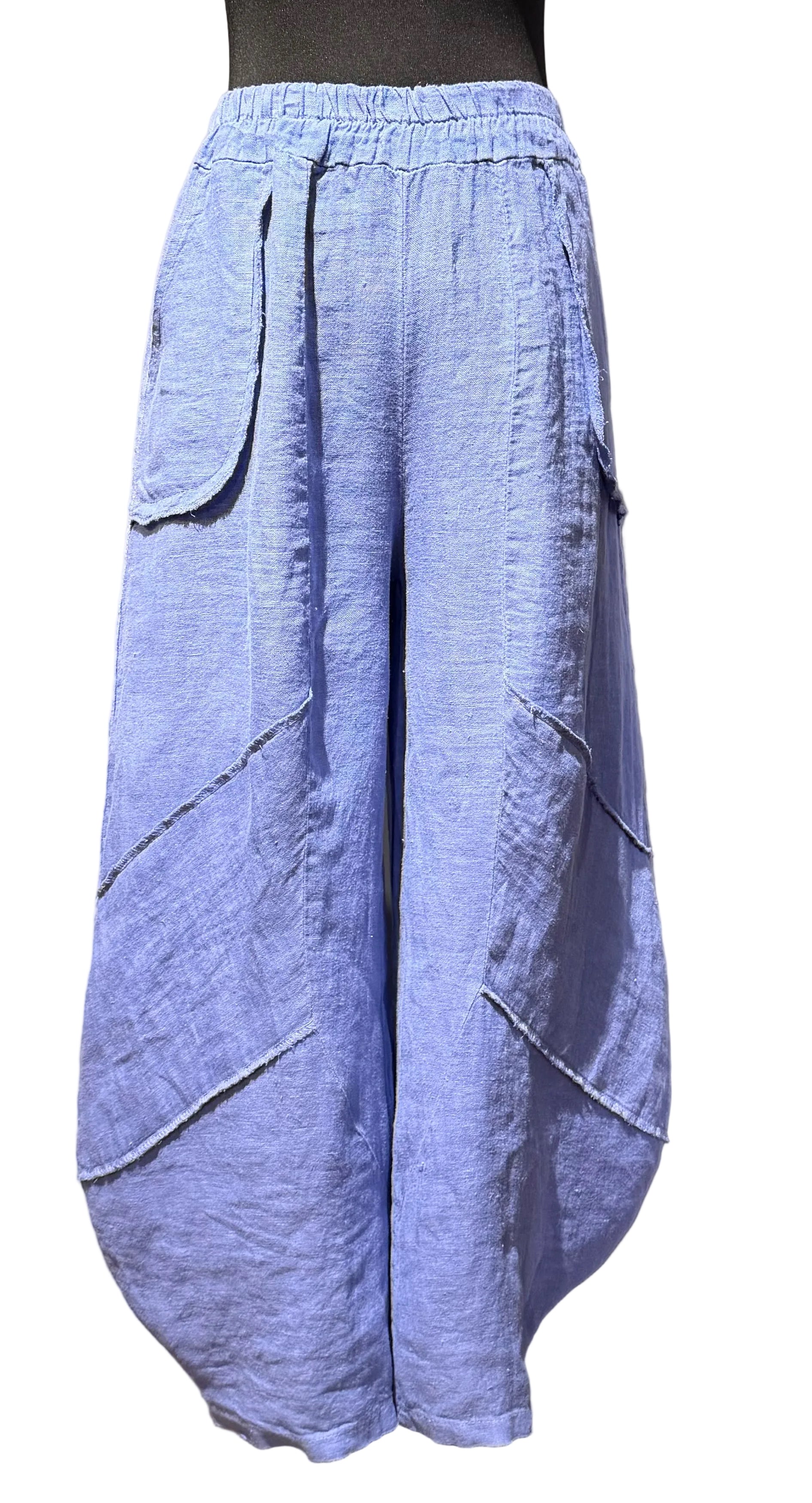 Saga 30220PE PERIWINKLE 100% Linen One Size Genie Raw Edge Stitch Pants