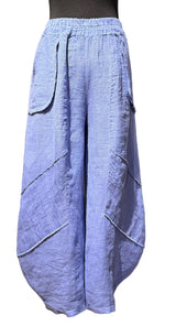 Saga 30220PE PERIWINKLE 100% Linen One Size Genie Raw Edge Stitch Pants