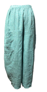 Saga 31063TL TEAL 100% Linen One Size Diagonal Tape Accent Pocket Pants