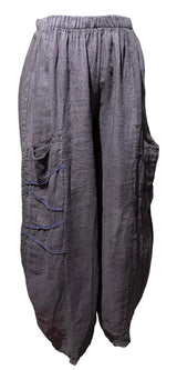 Saga 31063NV NAVY 100% Linen One Size Diagonal Tape Accent Pocket Pants