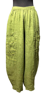 Saga 31063KI KIWI 100% Linen One Size Diagonal Tape Accent Pocket Pants