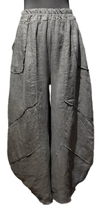 Saga 30220CH CHARCOAL 100% Linen One Size Genie Raw Edge Stitch Pants