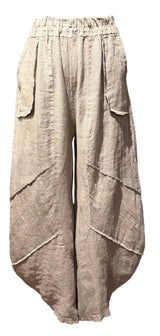 Saga 30220TP TAUPE 100% Linen One Size Genie Raw Edge Stitch Pants