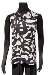 Shana 26456BW Black and White 100% Cotton Slub Knit Tank Top With Button Detail