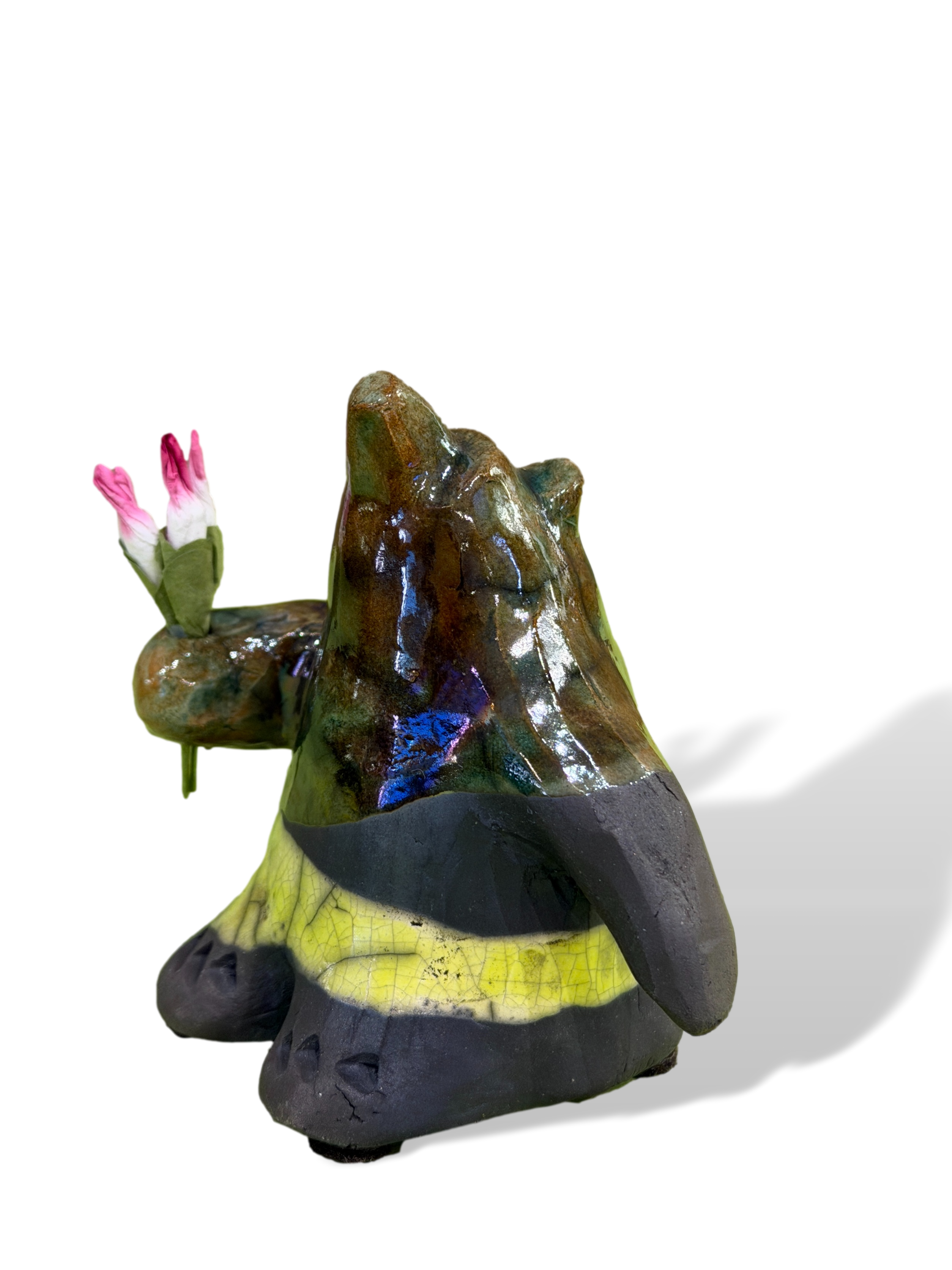 Alan Potter BEARSMF2 Small Bear With Green Copper Accent Holding Flowers