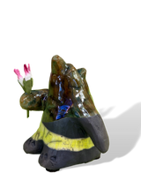 Alan Potter BEARSMF2 Small Bear With Green Copper Accent Holding Flowers