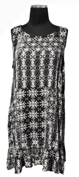 Windhorse Trading SD112BU BLACK & WHITE Sleeveless Boho Tunic Dress