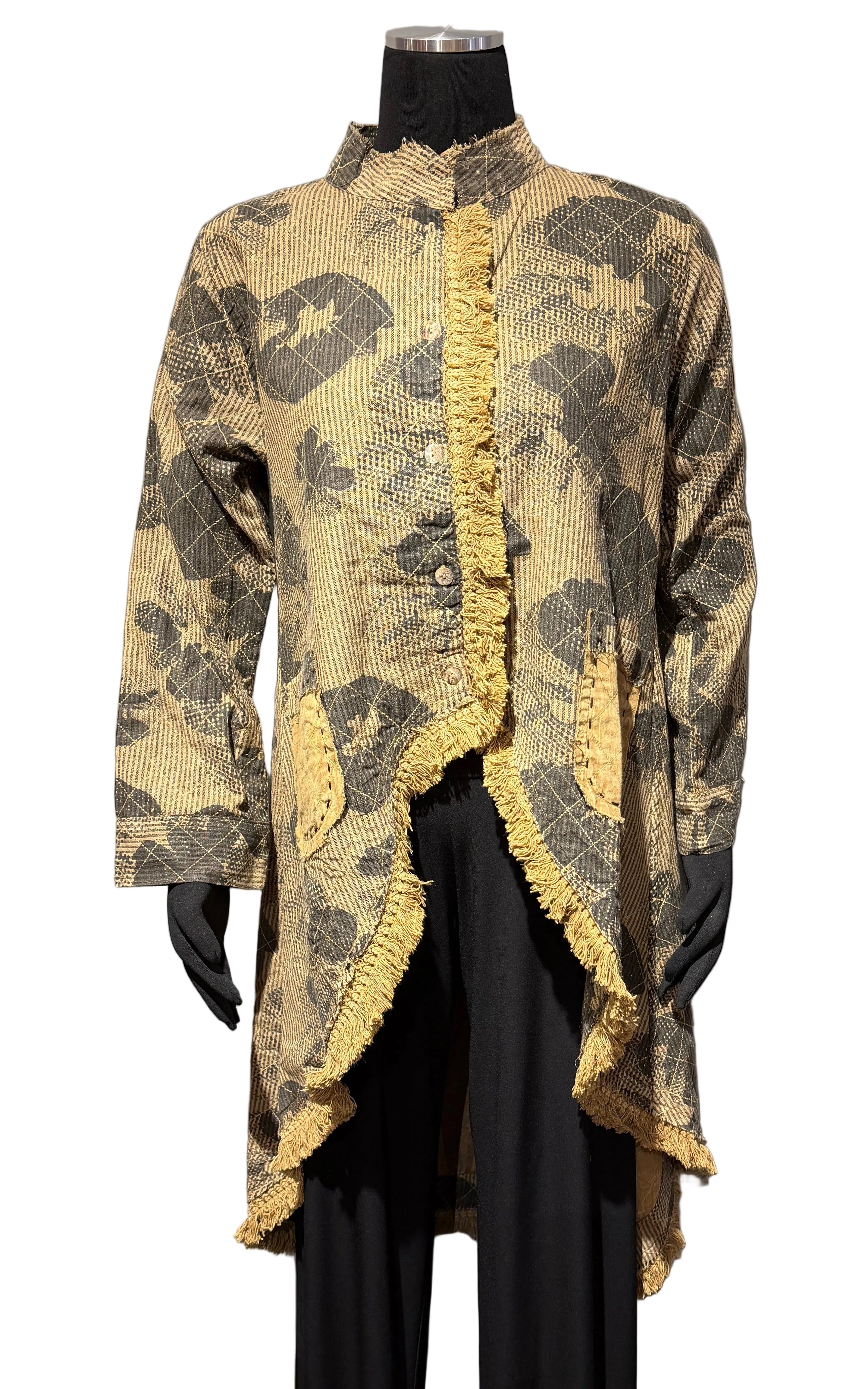 Paper Lace PLG647J Mustard & Grey Long Sleeve Hi-Lo Hem Jacket