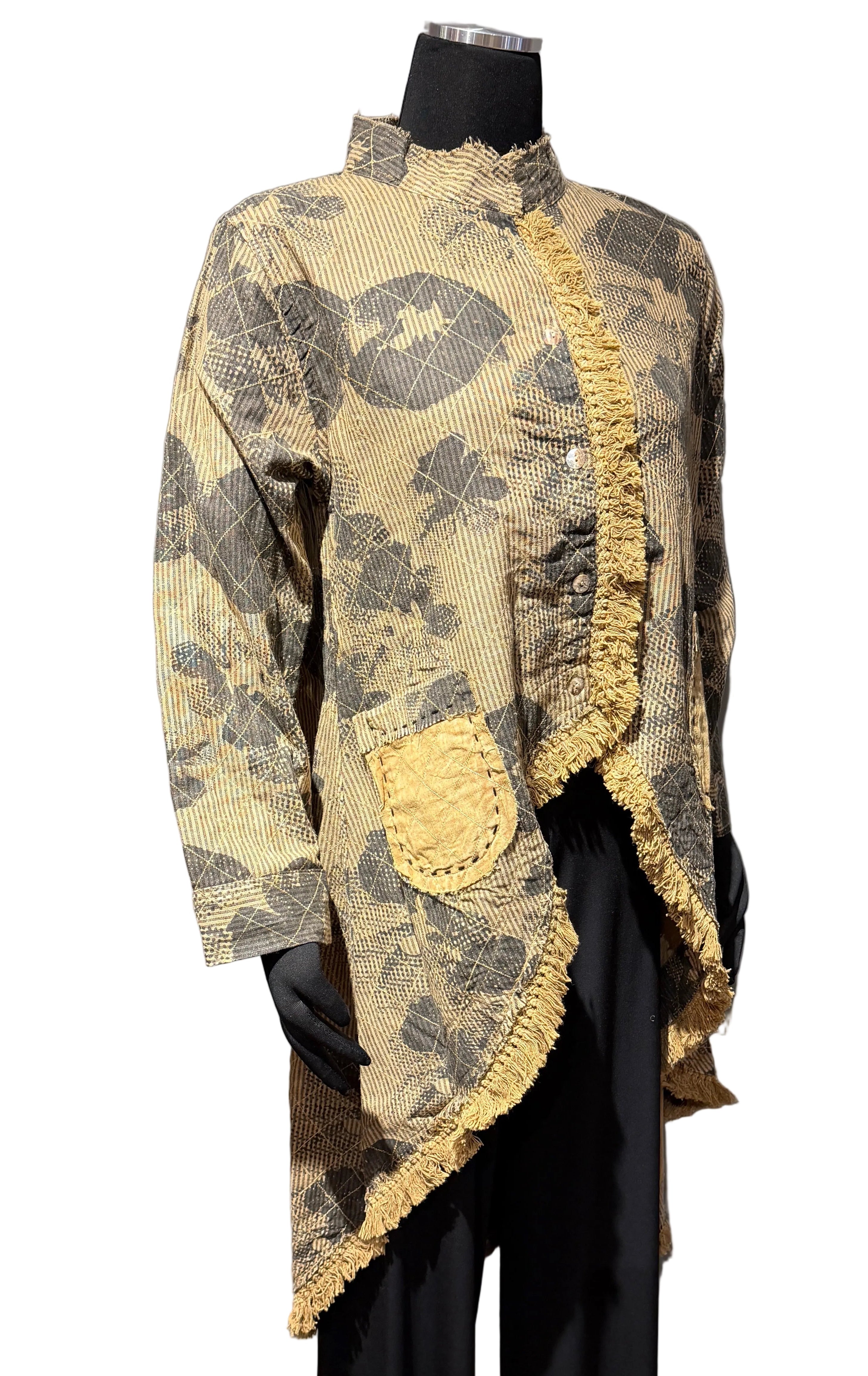 Paper Lace PLG647J Mustard & Grey Long Sleeve Hi-Lo Hem Jacket