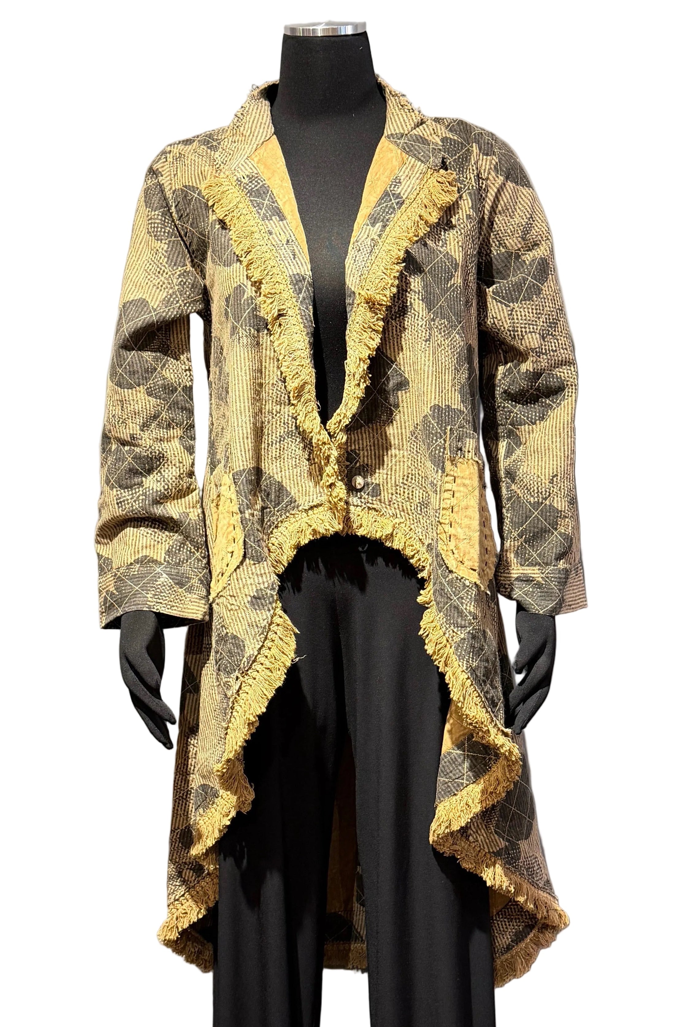 Paper Lace PLG647J Mustard & Grey Long Sleeve Hi-Lo Hem Jacket