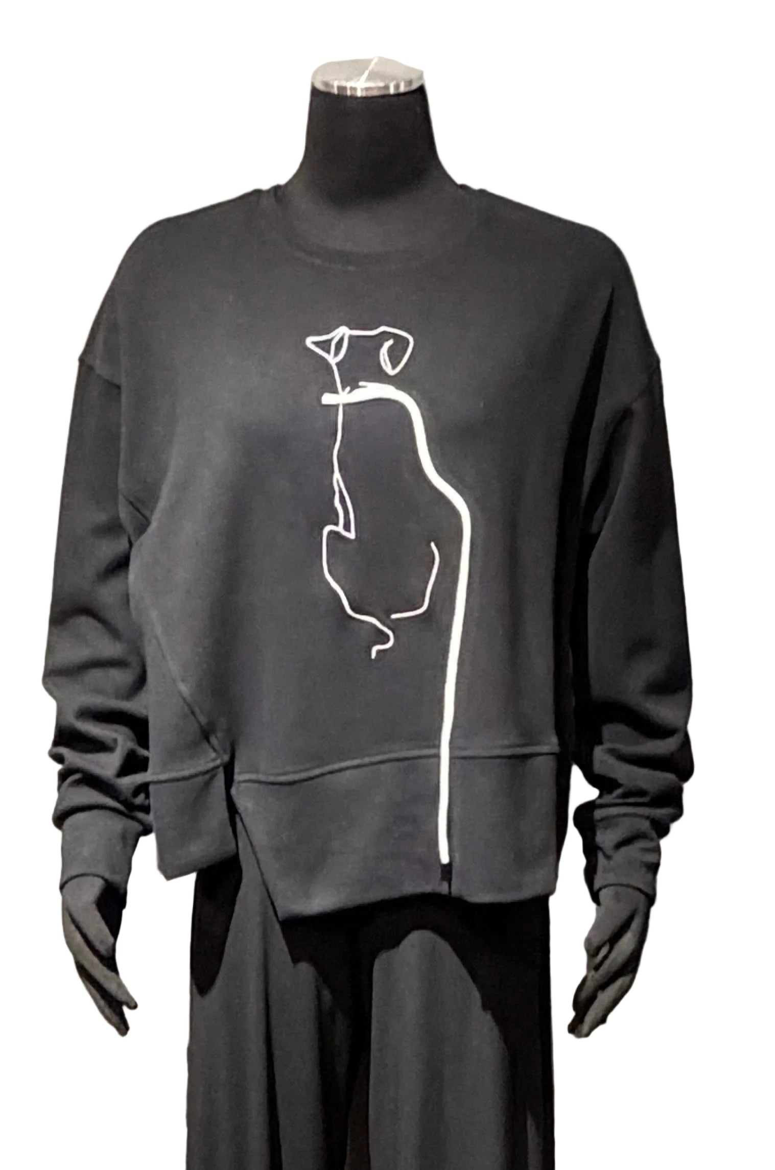 HAAKŌ H2002BK BLACK Dog & Leash Long Sleeve Boat Neck Drop Shoulder Sweatshirt