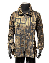 Moonlight MJ6009BB GOLD BROWN & BLACK Geometric Print Quilted Jacquard Zip-Up Jacket