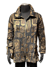 Moonlight MJ6009BB GOLD BROWN & BLACK Geometric Print Quilted Jacquard Zip-Up Jacket