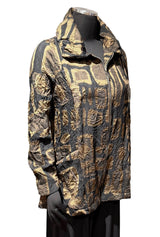 Moonlight MJ6009BB GOLD BROWN & BLACK Geometric Print Quilted Jacquard Zip-Up Jacket
