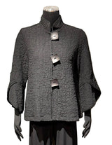 Moonlight 4094BK BLACK Three-Square-Button Mandarin Collar Short Flared Crinkle Jacket