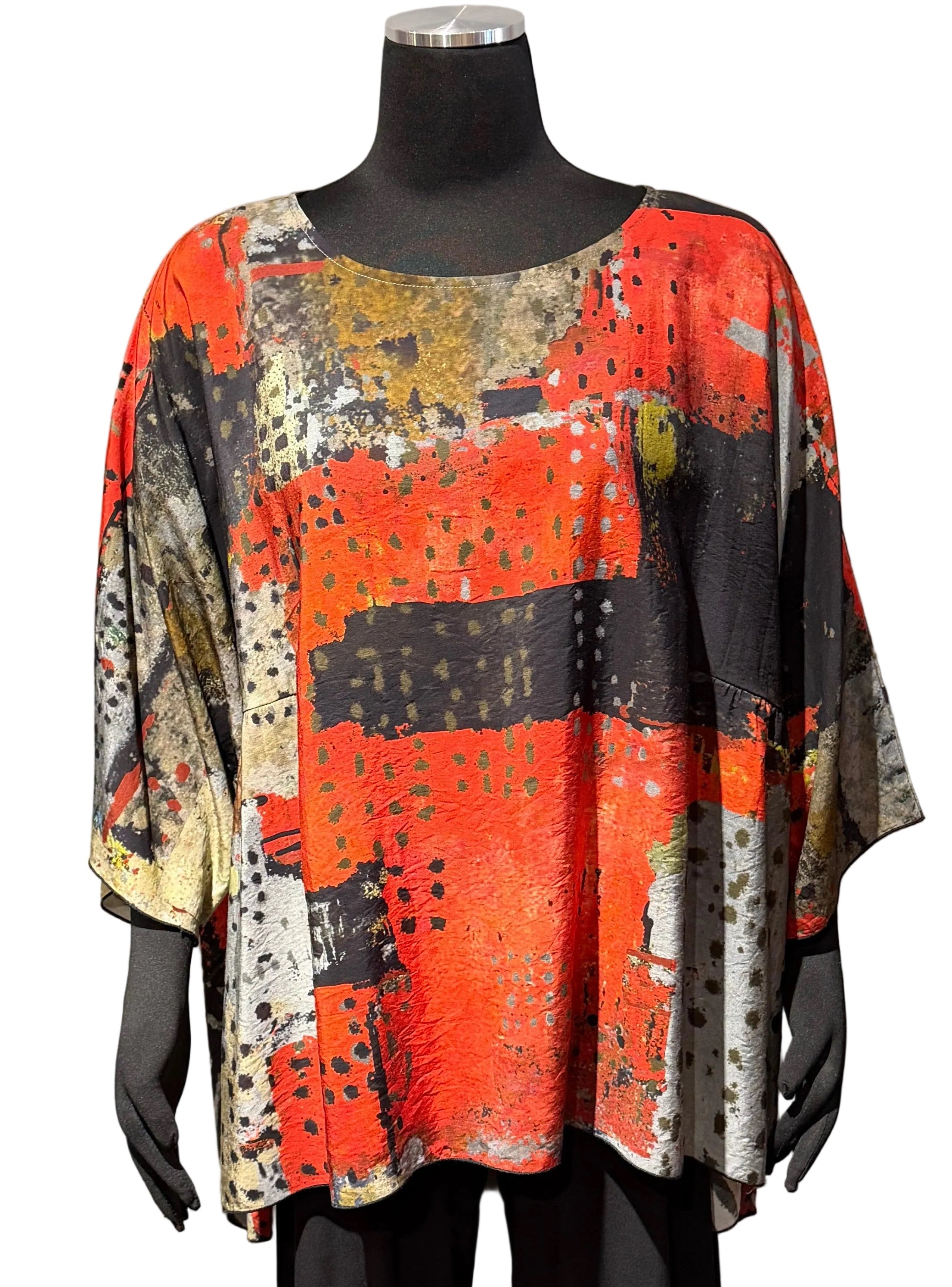 3 Potato 00252-REDA One Size 3/4 Sleeve Hand Painted Butterfly Top