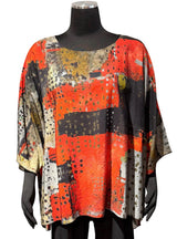 3 Potato 00252-REDA One Size 3/4 Sleeve Hand Painted Butterfly Top