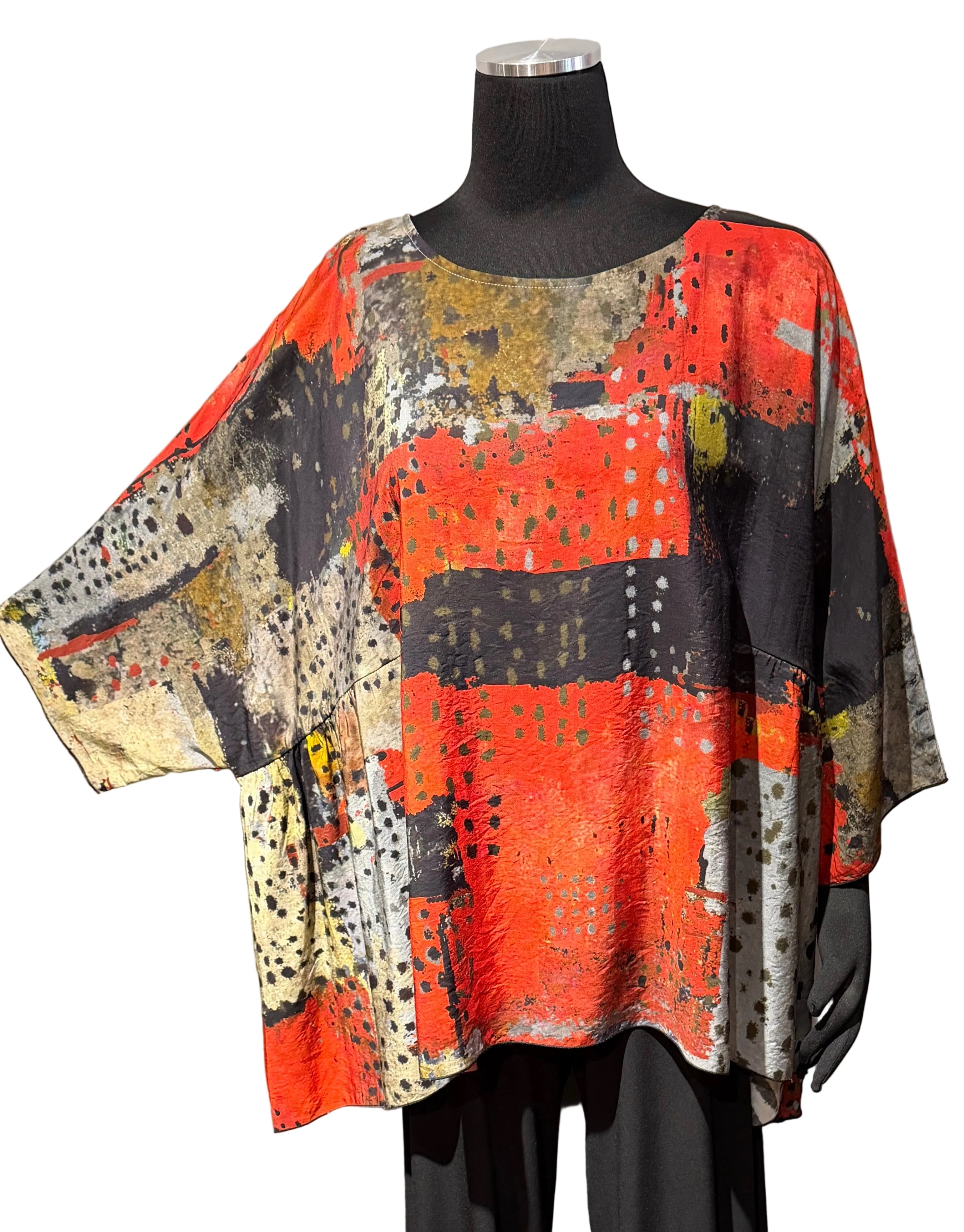 3 Potato 00252-REDA One Size 3/4 Sleeve Hand Painted Butterfly Top