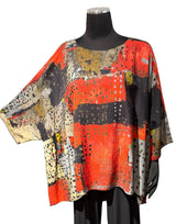 3 Potato 00252-REDA One Size 3/4 Sleeve Hand Painted Butterfly Top