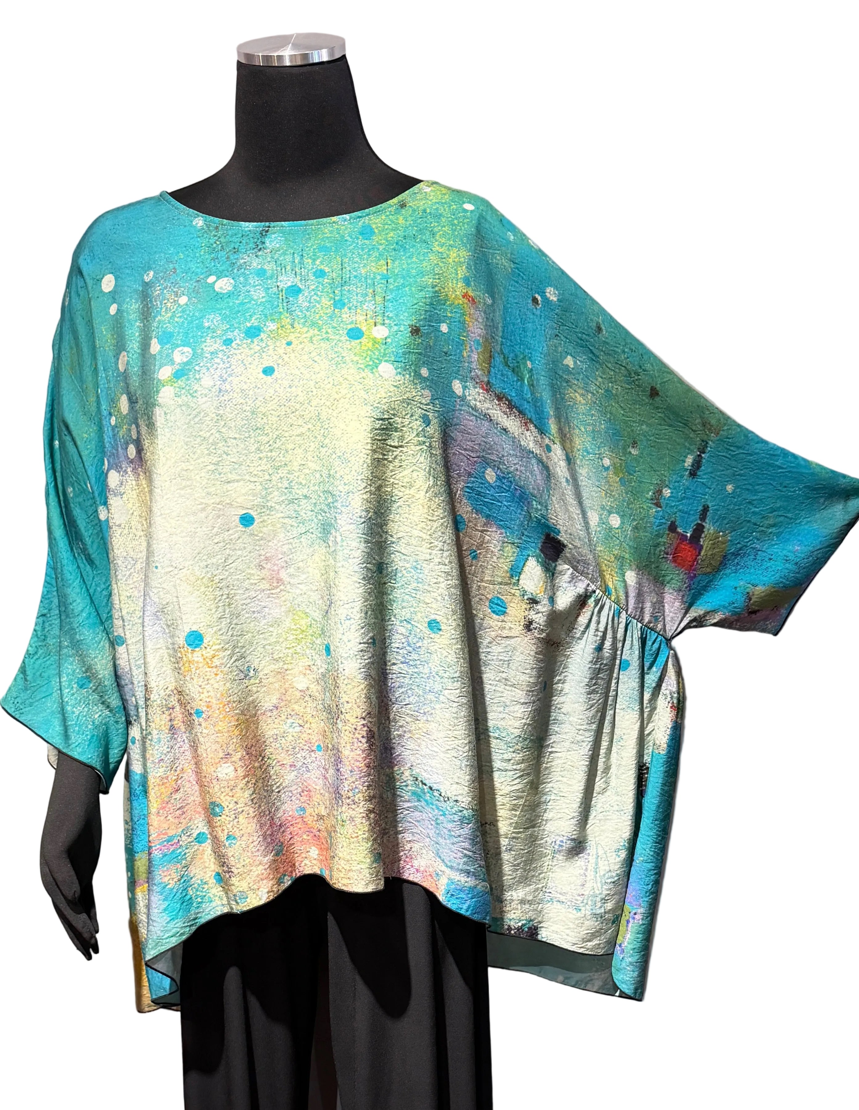 3 Potato 00252-S22BL One Size 3/4 Sleeve Hand Painted Butterfly Top