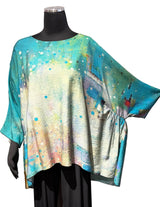 3 Potato 00252-S22BL One Size 3/4 Sleeve Hand Painted Butterfly Top
