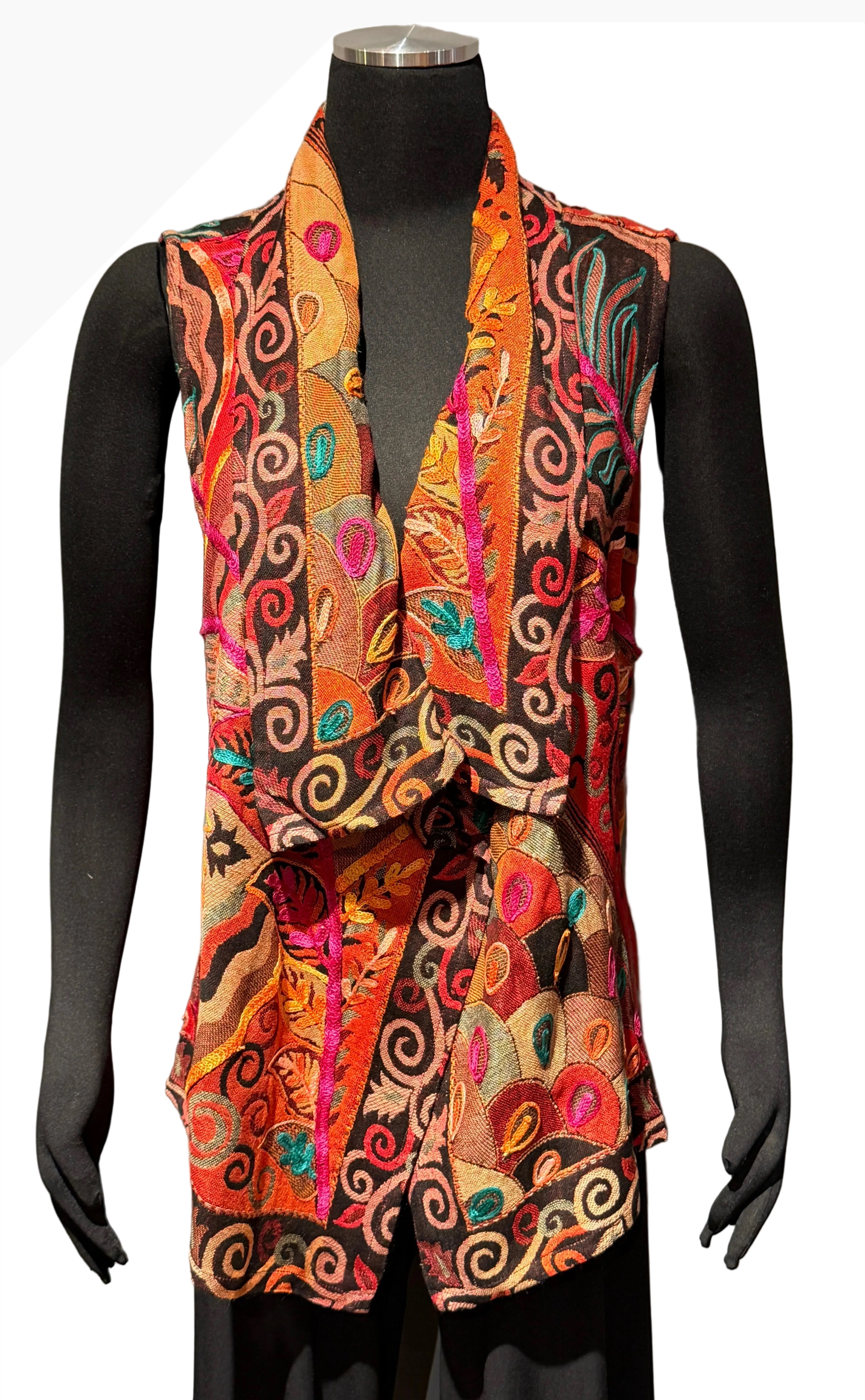 Anu 16077RC RED CANYON Shawl Collar Floral Embroidered Vest