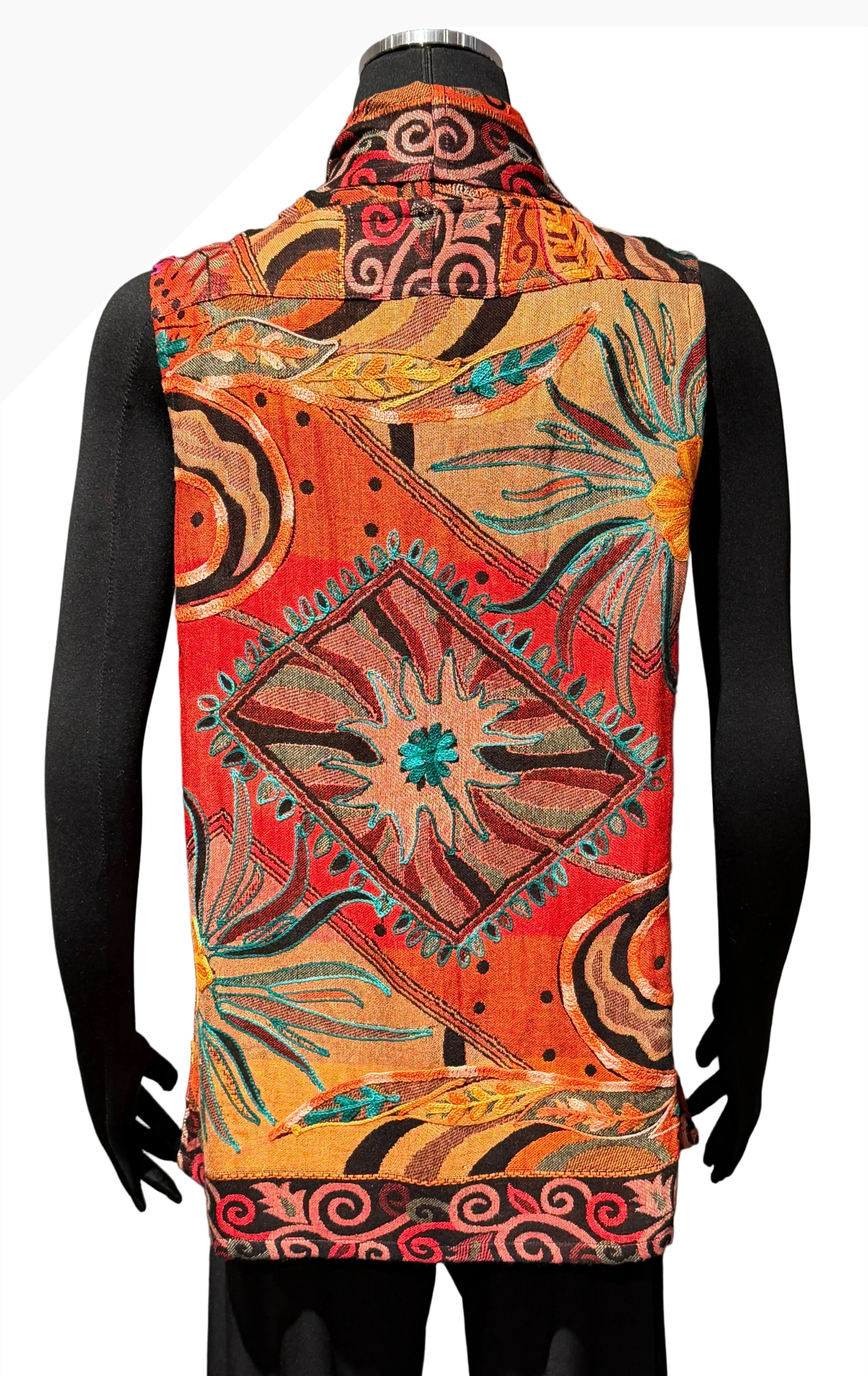 Anu 16077RC RED CANYON Shawl Collar Floral Embroidered Vest