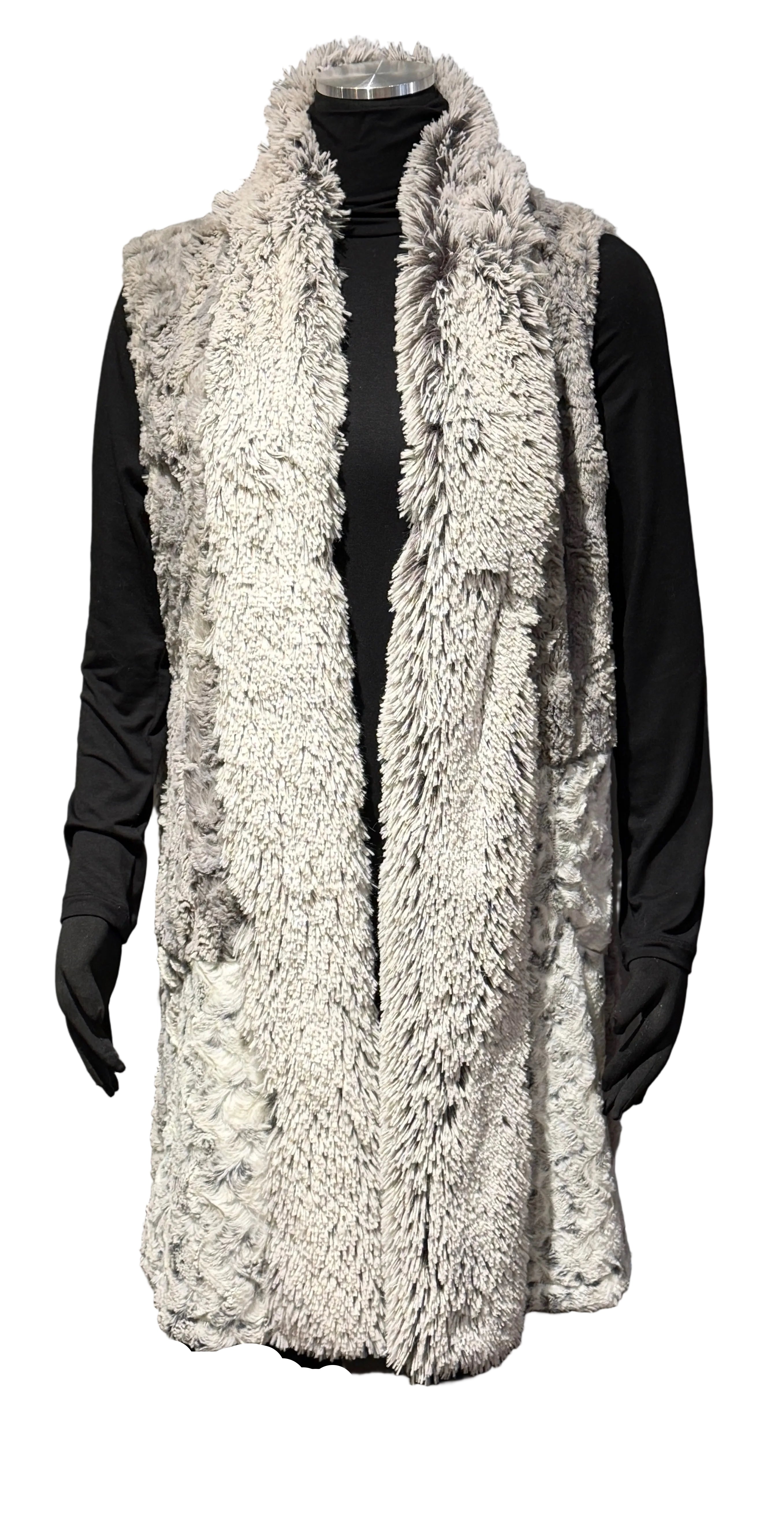 Vine Street 442SV SILVER Mixed Faux Fur Shawl Collar Long Vest