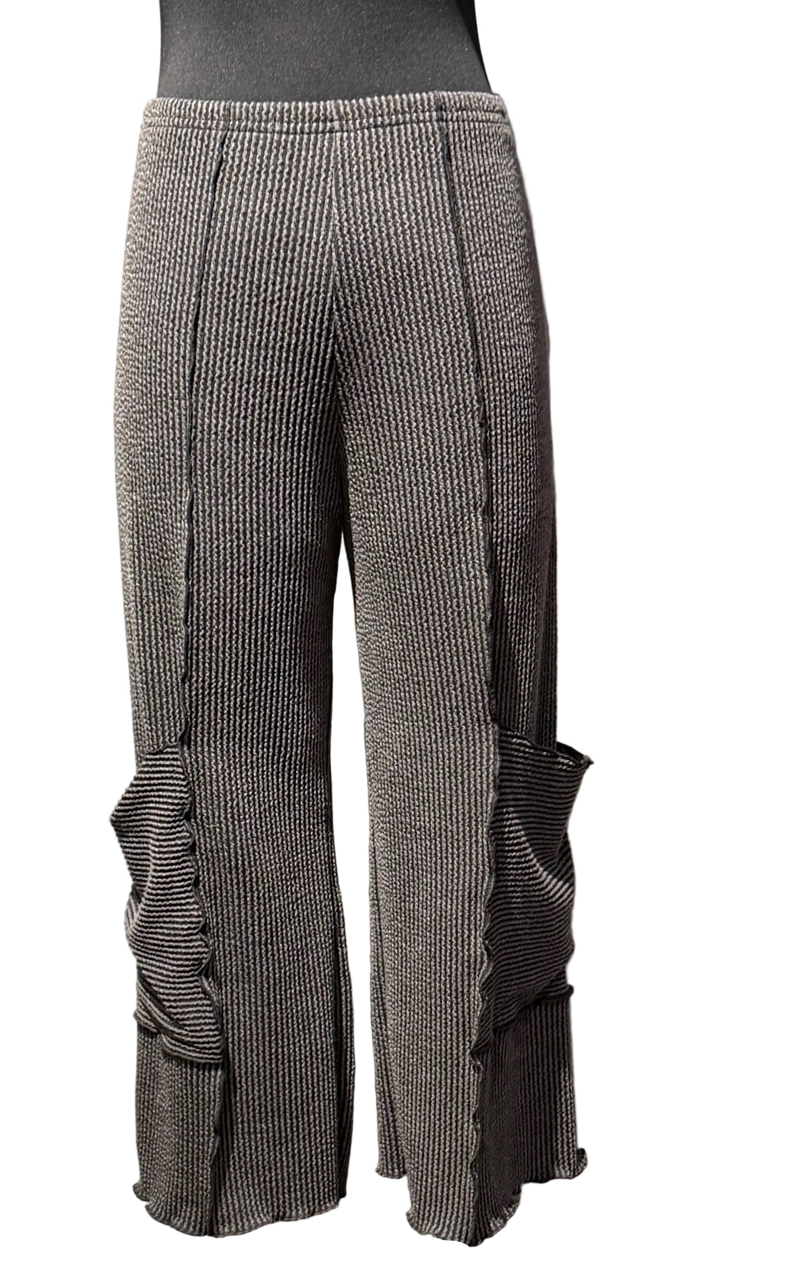 Vine Street 229CH CHARCOAL Ribbed & Pieced Lettuce Edge Pull-On Pants