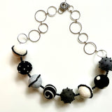 Two Son Jewelry FBSBWG BLACK WHITE GREY Felt Ball Necklace Stainless Steel Ring Chain