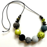 Two Son Jewelry FBLLBG LIME BLACK GREY Felt Ball Necklace On Leather