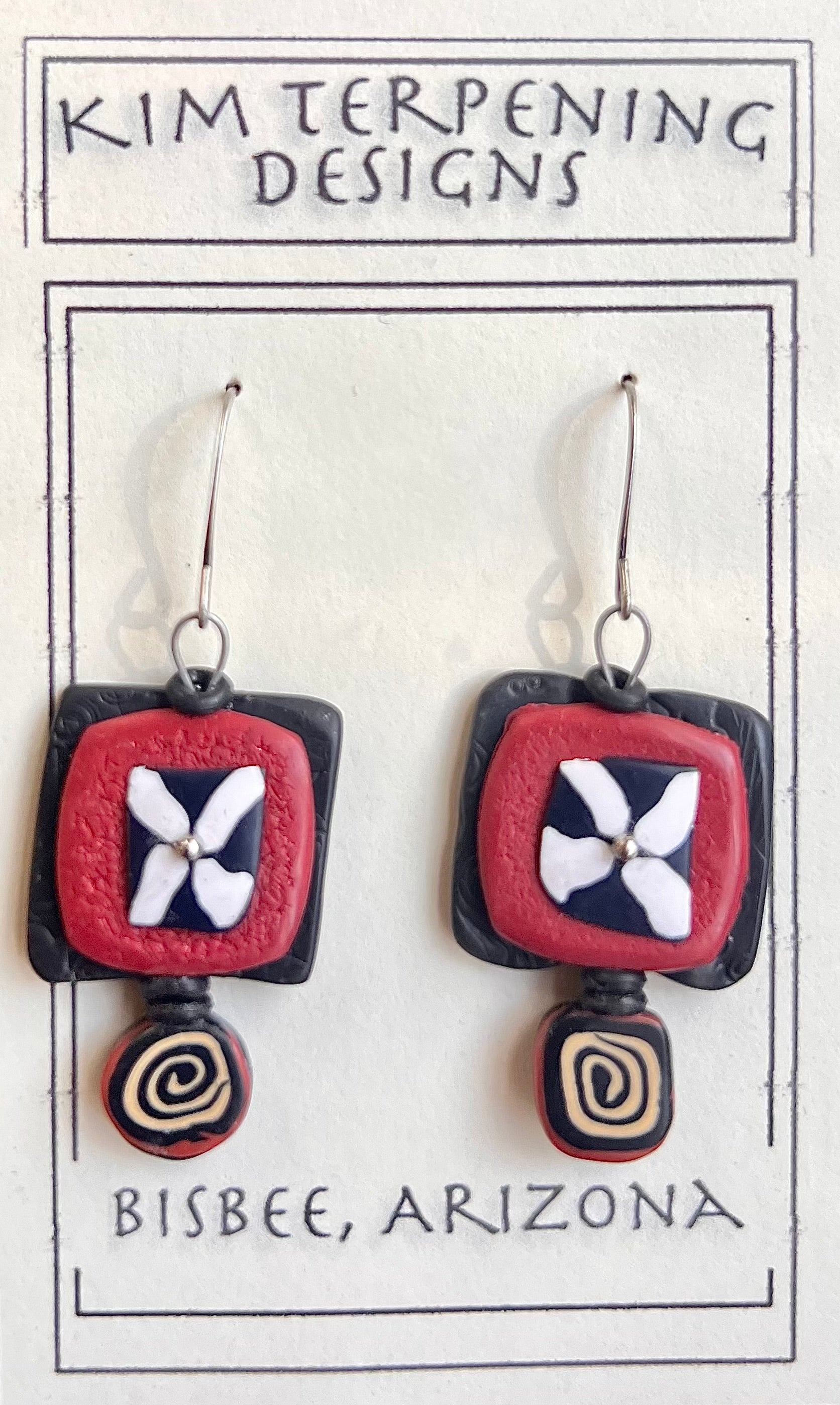 Kim Terpening KTE2-1  2" Mixed Media Polymer Clay Earrings