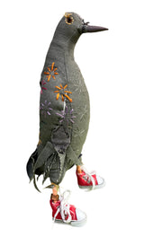 Leonor Pisano GDRS Grey Dove With Red Sneakers Handmade Fabric Sculpture