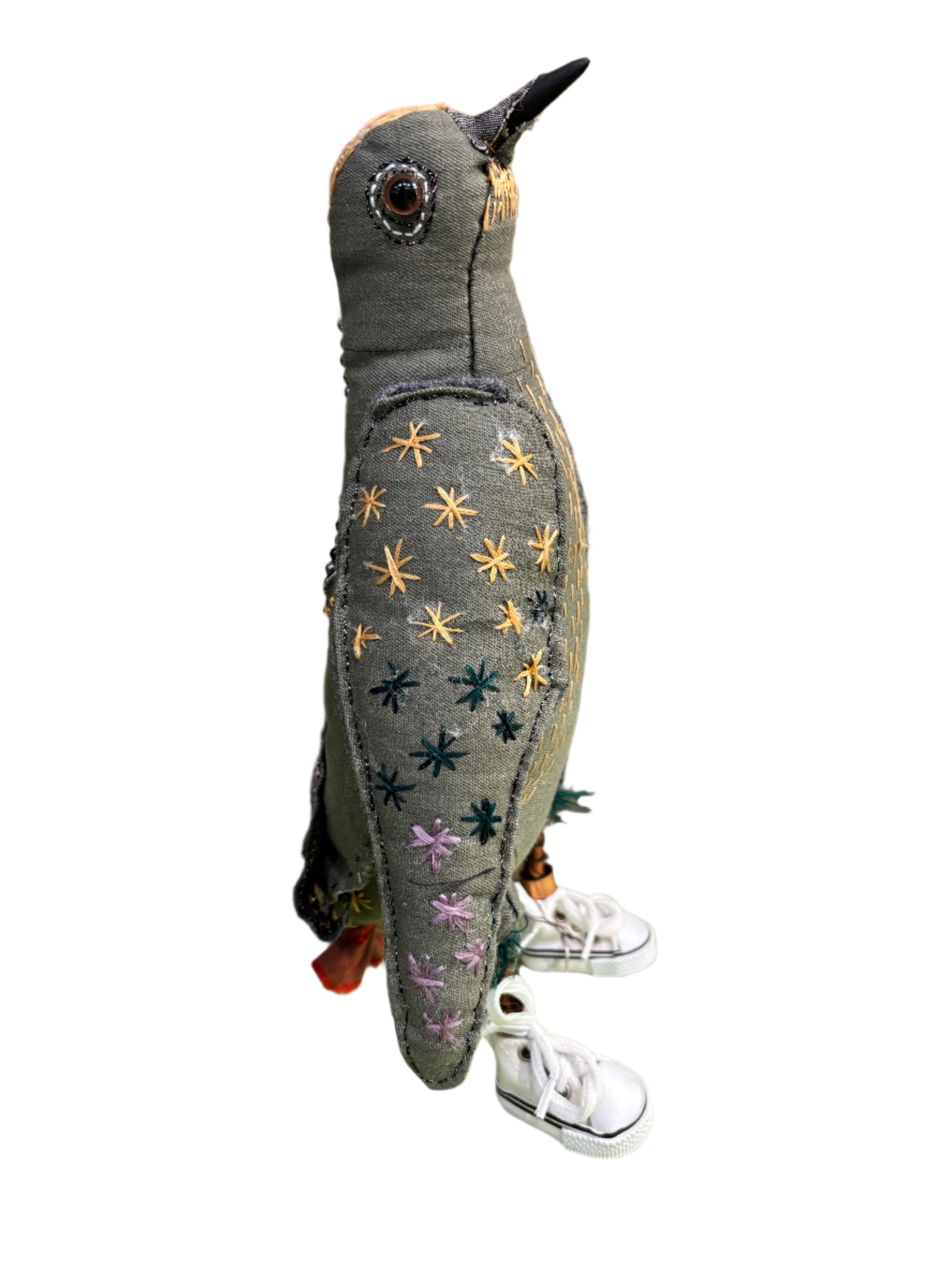 Leonor Pisano GDWS Grey Dove With White Sneakers Handmade Fabric Sculpture