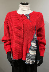 Rags 2 Riches (Size: L/XL) Upcycled Red Long-Sleeve Pullover Sweater