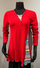 Rags 2 Riches (Size: S/M) Red Upcycled Fine Gauge Knit Long-Sleeve Pullover Sweater