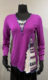Rags 2 Riches (Size: M) Penelope Purple Knit Upcycled Long Sleeve Top